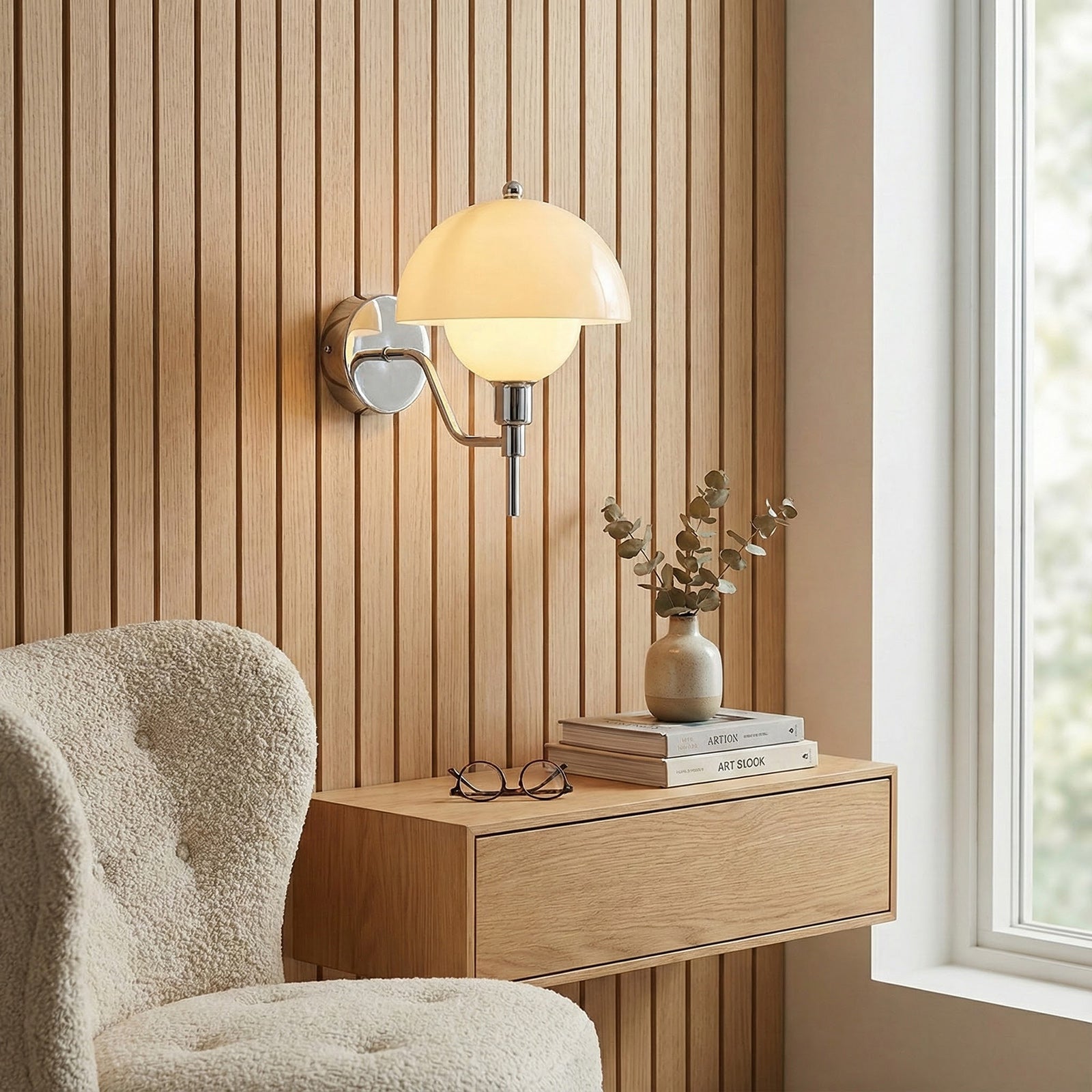 Ruhi Glass Orb Curved-Arm Wall Lamp