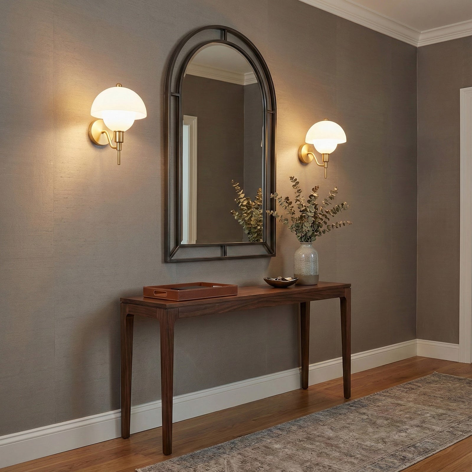 Ruhi Glass Orb Curved-Arm Wall Lamp