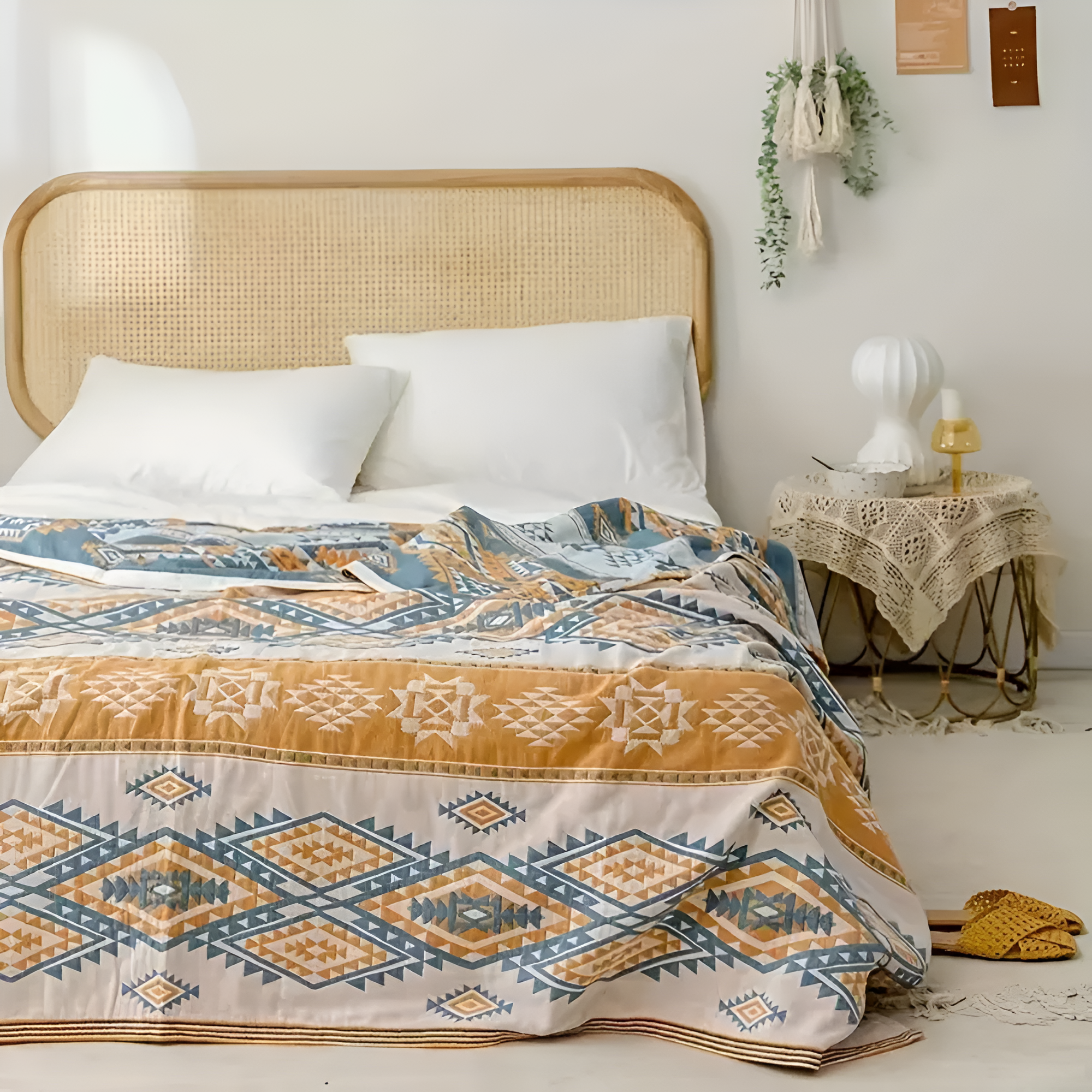 RuhigerBoho: Cozy Cotton Blanket with Geometric Jacquard & Boho Look – for Couch & Bed