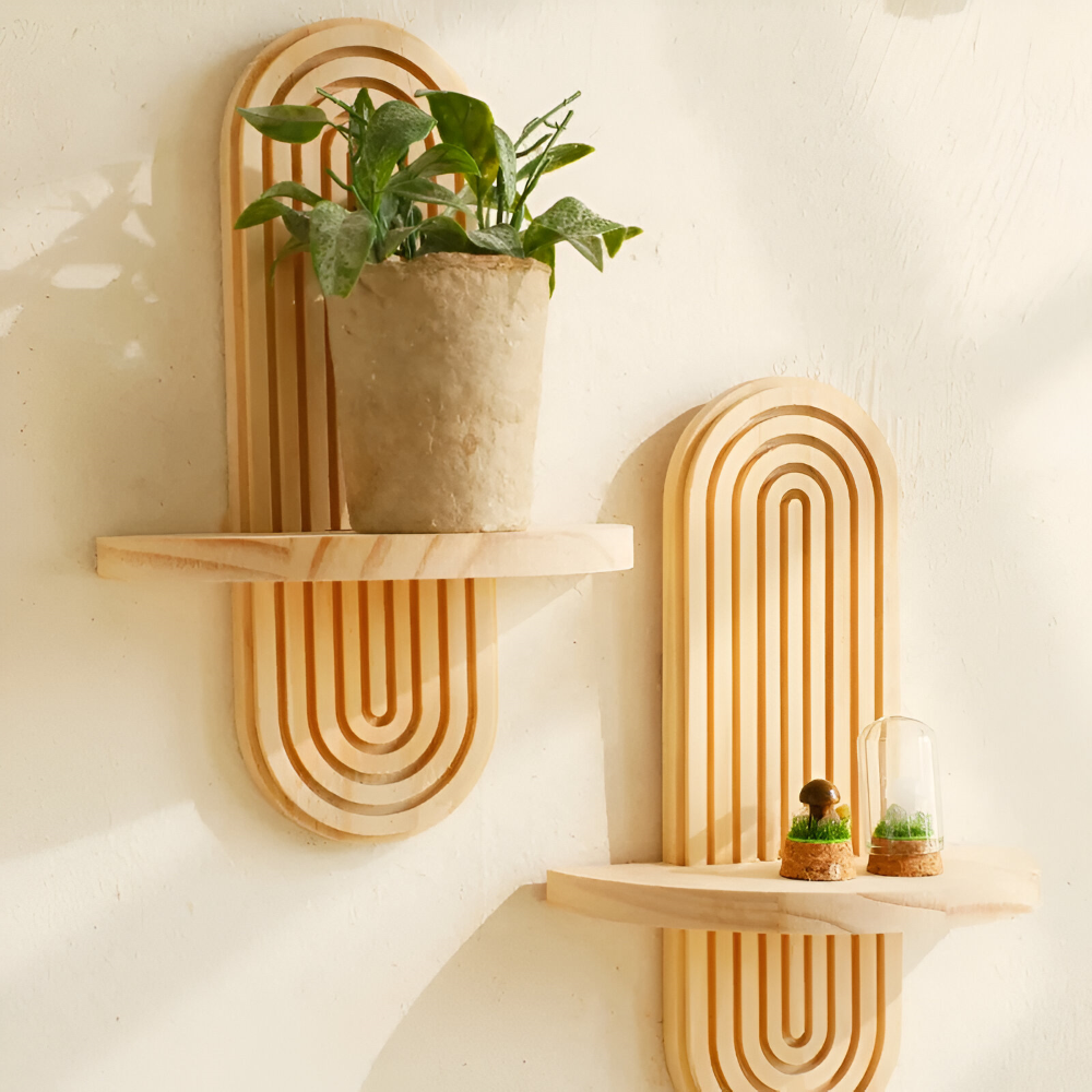 Valerio – Geometric Wooden Wall Shelf 35cm