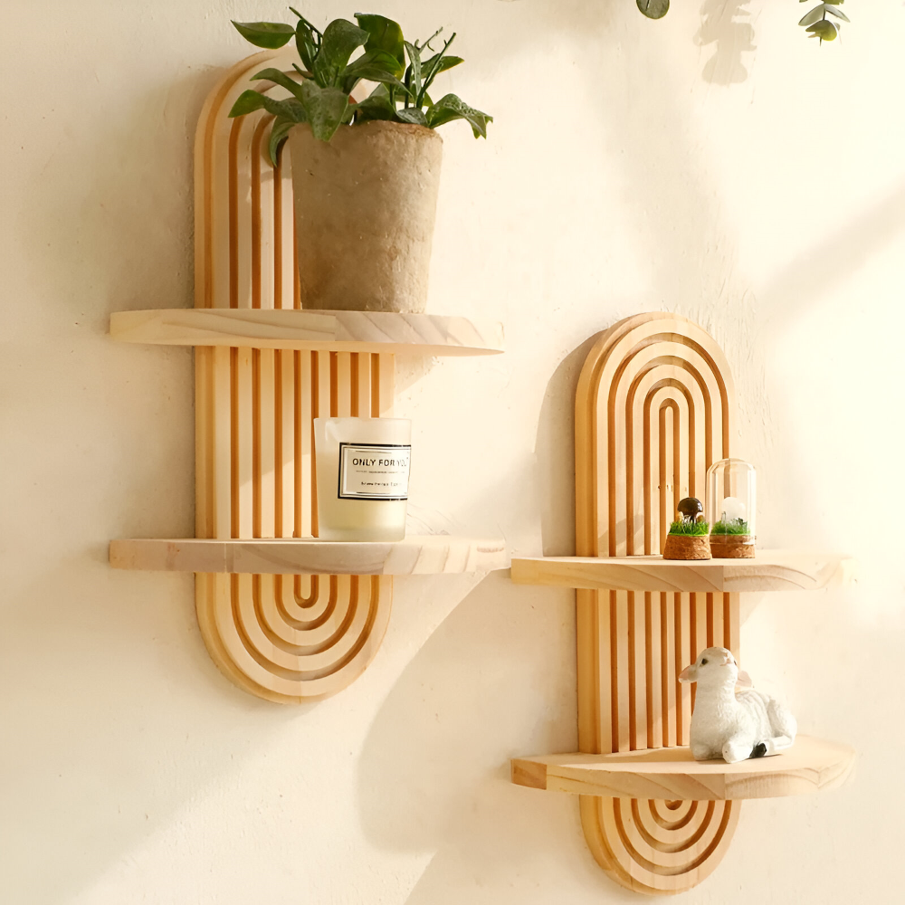 Valerio – Geometric Wooden Wall Shelf 35cm
