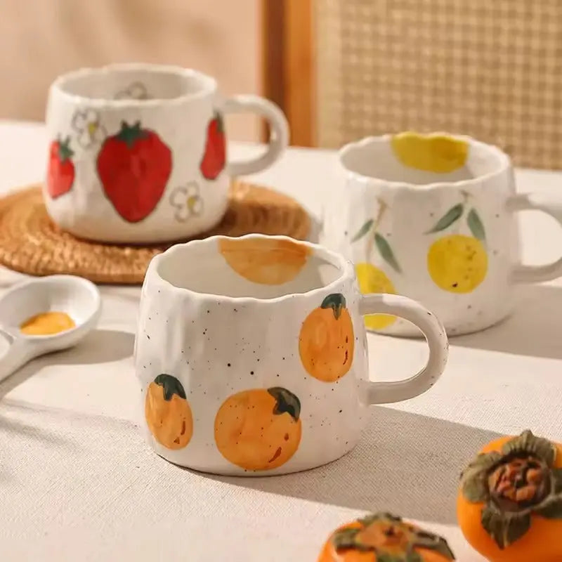 Ceramic Mug Rustic Style Fruit Pattern, Durable Drinkware
