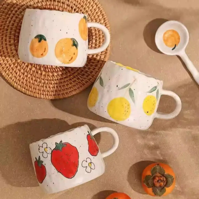 Ceramic Mug Rustic Style Fruit Pattern, Durable Drinkware