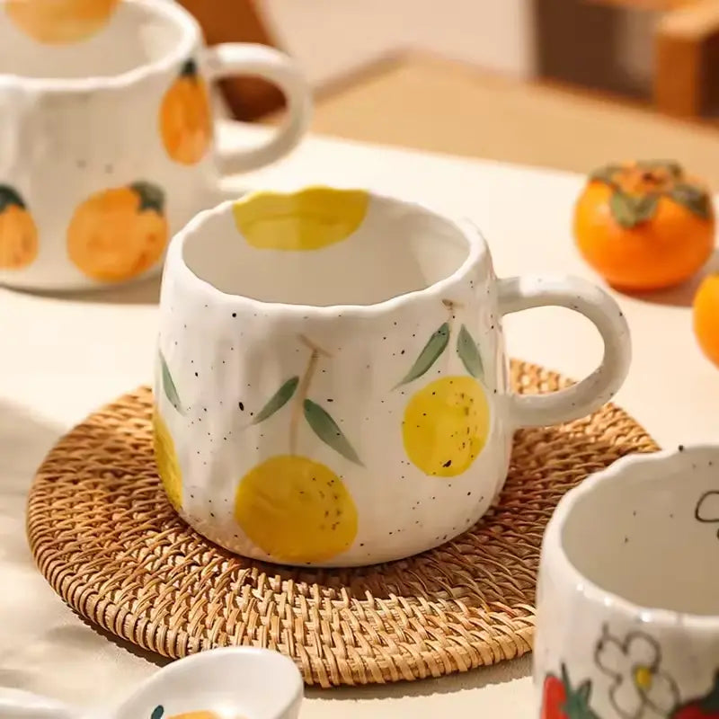 Ceramic Mug Rustic Style Fruit Pattern, Durable Drinkware