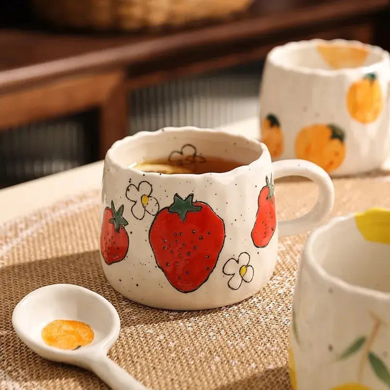 Ceramic Mug Rustic Style Fruit Pattern, Durable Drinkware
