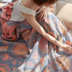 RusticaWebstuhl: Decorative Cotton Blanket with Floral Design & Rustic Charm – for Bedroom & Living Room