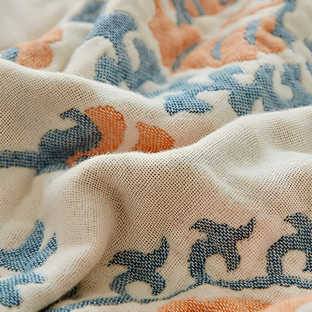 RusticaWebstuhl: Decorative Cotton Blanket with Floral Design & Rustic Charm – for Bedroom & Living Room