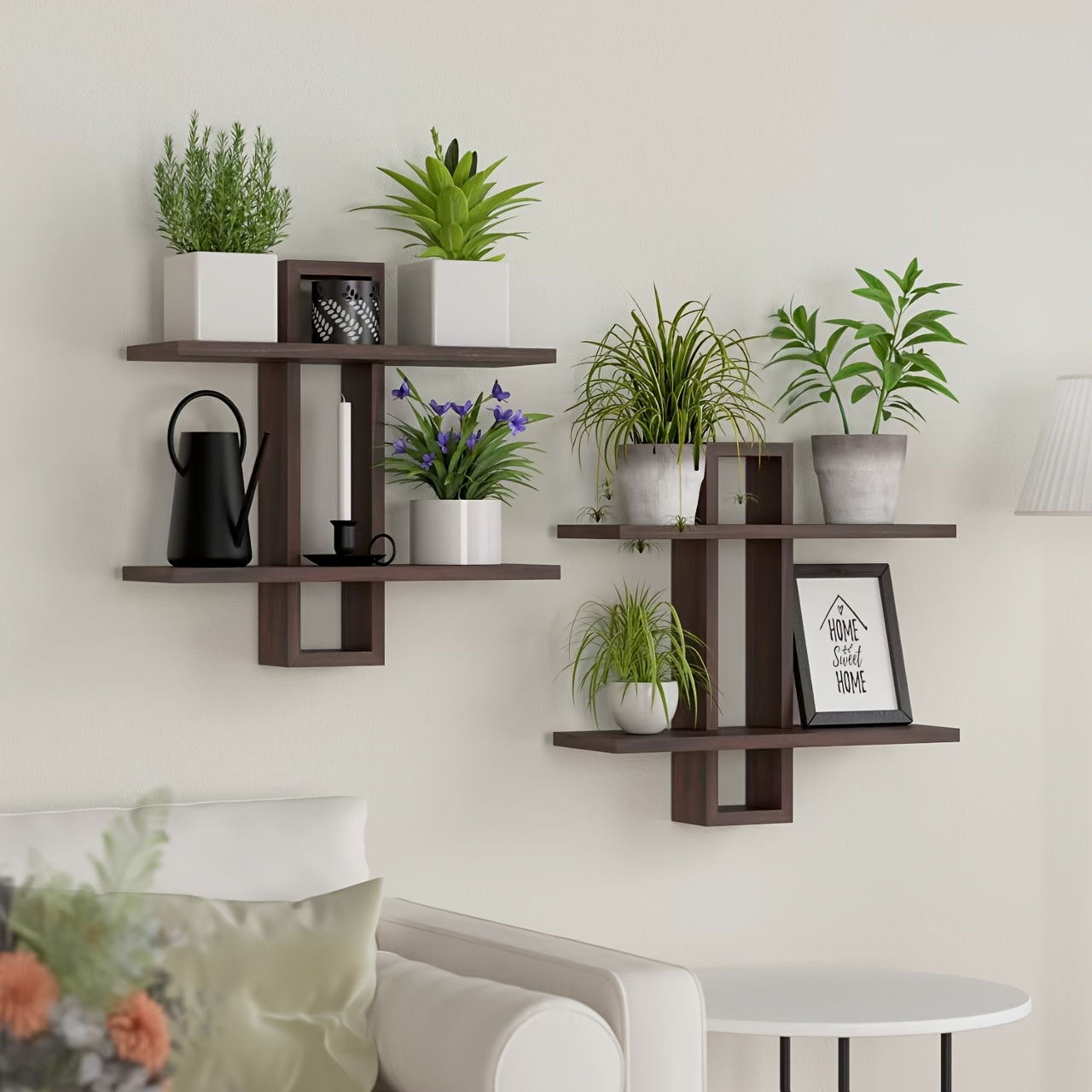 RustikBraun: Solid Wood Wall Shelves – Set of 2, Decorative & Floating in Vintage Farmhouse Style for Living Room & Bedroom