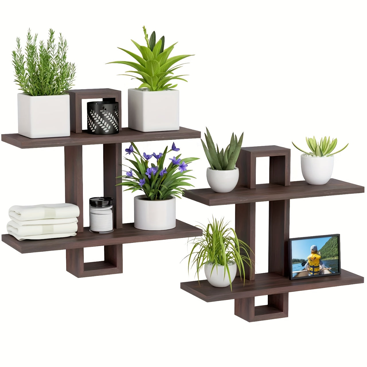 RustikBraun: Solid Wood Wall Shelves – Set of 2, Decorative & Floating in Vintage Farmhouse Style for Living Room & Bedroom