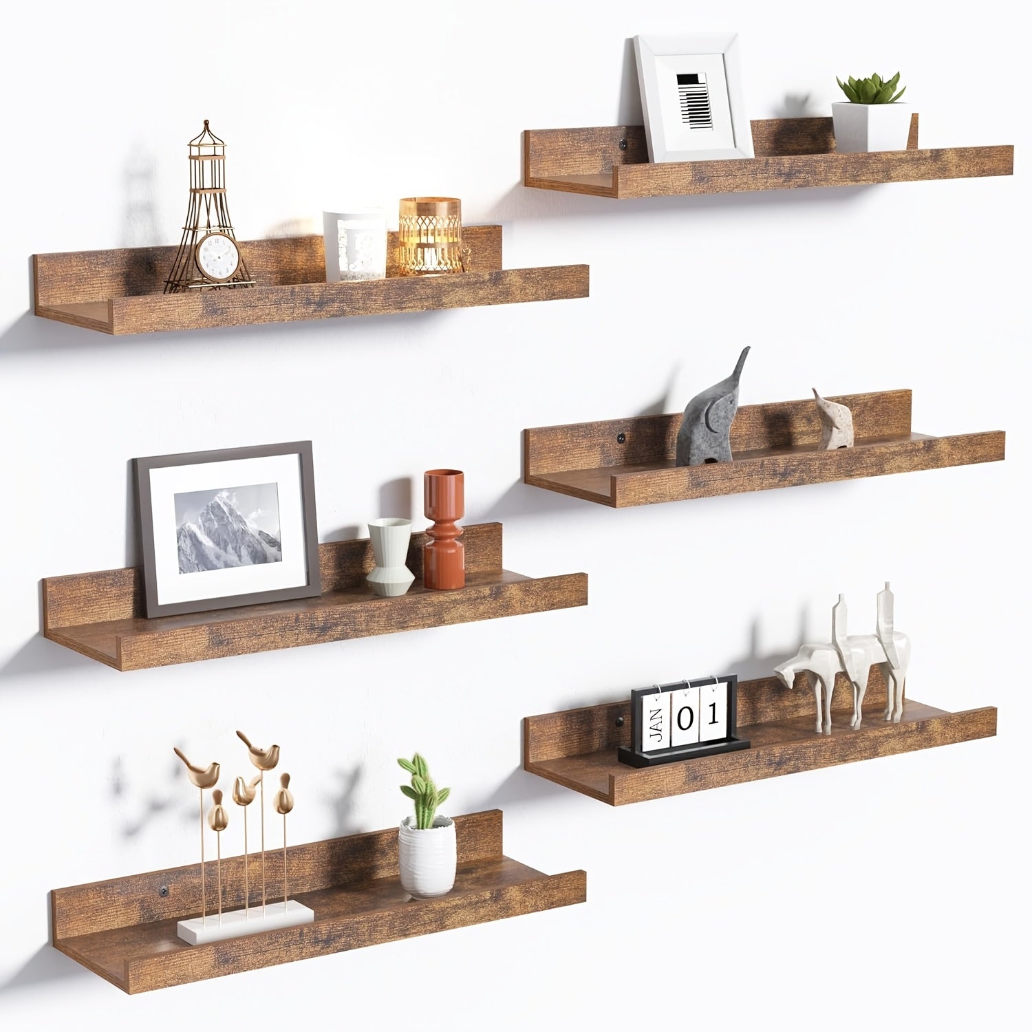 RustikHolz: Modern Wall Shelves – Robust, Space-Saving & Stylish with Rustic Wood Look for Bathroom & Hallway