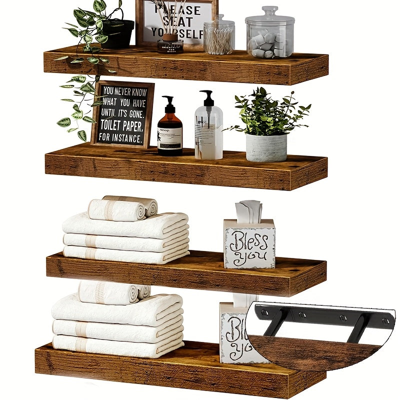 RusticLine: Classic Wall Shelves – Stable, Low-Maintenance & Space-Saving with Concealed Brackets for Living Spaces