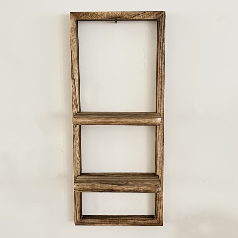 Rustic Frame: Wooden Wall Shelf – decorative, floating & two-tiered in vintage style for flower pots in the bedroom & living room