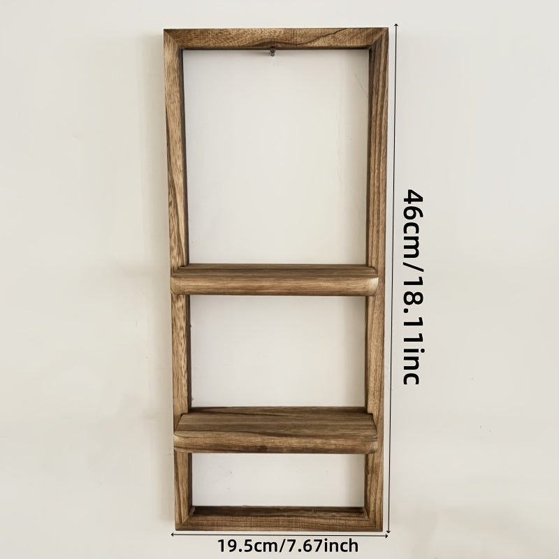 Rustic Frame: Wooden Wall Shelf – decorative, floating & two-tiered in vintage style for flower pots in the bedroom & living room