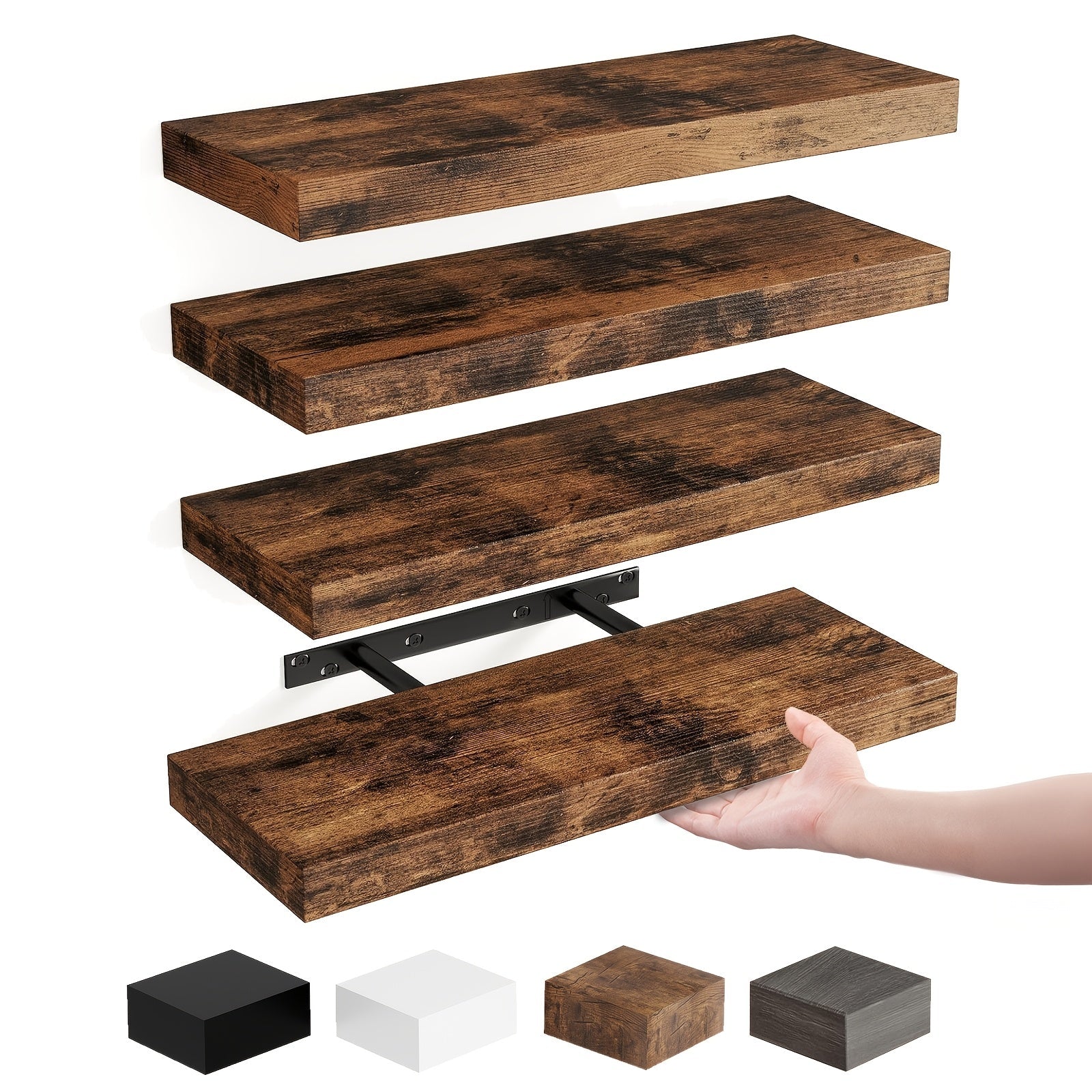 RusticStorage: Floating Wall Shelves – Stable, Decorative & Space-Saving with Invisible Brackets for Living Room & Kitchen