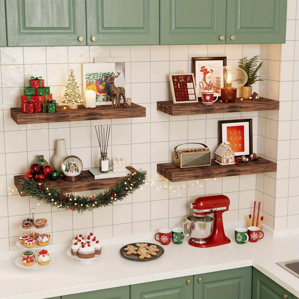 RusticStorage: Floating Wall Shelves – Stable, Decorative & Space-Saving with Invisible Brackets for Living Room & Kitchen