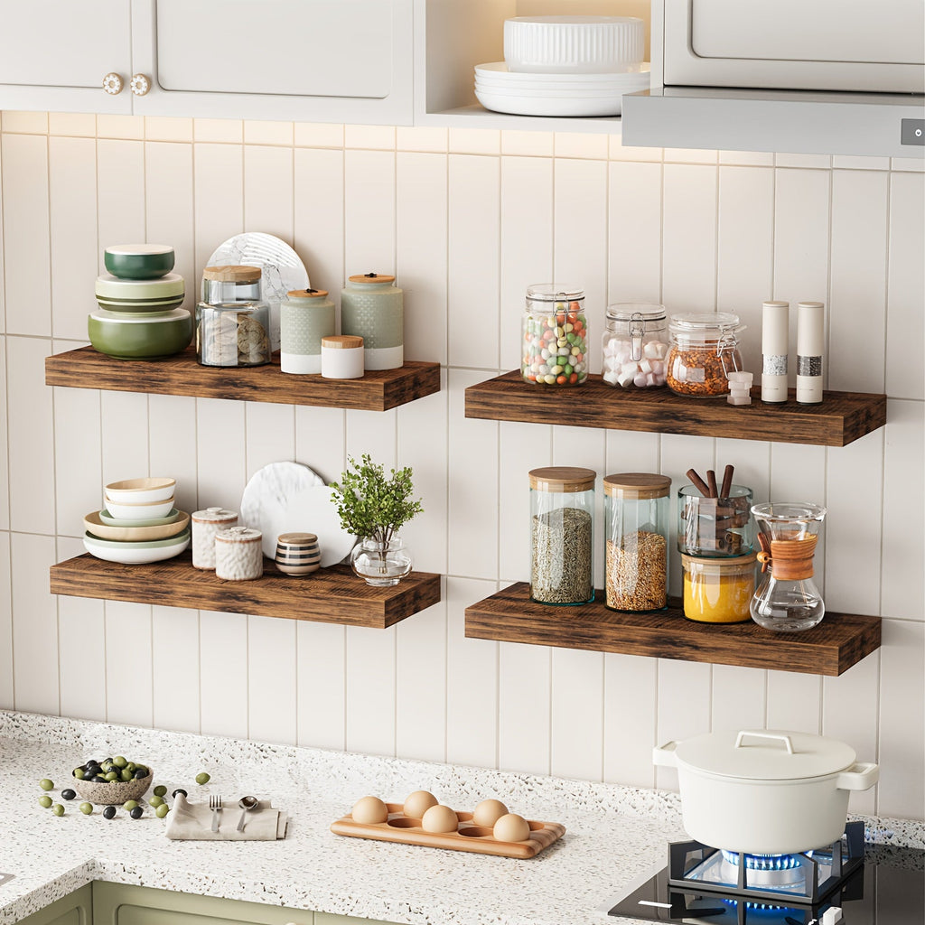 RusticStorage: Floating Wall Shelves – Stable, Decorative & Space-Saving with Invisible Brackets for Living Room & Kitchen