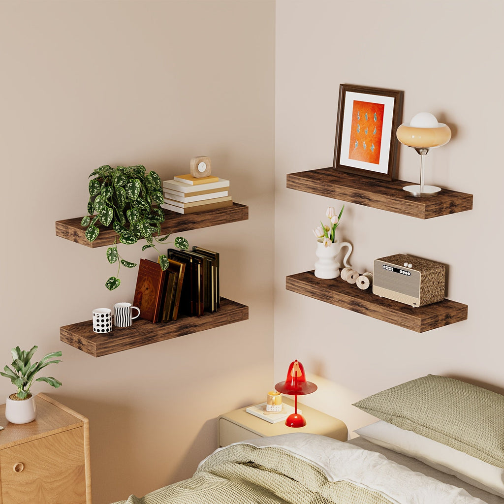 RusticStorage: Floating Wall Shelves – Stable, Decorative & Space-Saving with Invisible Brackets for Living Room & Kitchen