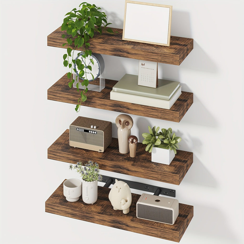 RusticStorage: Floating Wall Shelves – Stable, Decorative & Space-Saving with Invisible Brackets for Living Room & Kitchen