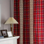 Rustic Tartan: Checked Curtain with Lace Trim – Semi-Transparent & Decorative for Kitchen & Living Room