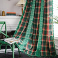 Rustic Tartan: Checked Curtain with Lace Trim – Semi-Transparent & Decorative for Kitchen & Living Room