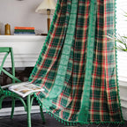 Rustic Tartan: Checked Curtain with Lace Trim – Semi-Transparent & Decorative for Kitchen & Living Room