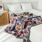 Rustikaura: Cotton blankets in classic floral design with woven texture & charming fringes – for sofa & bed