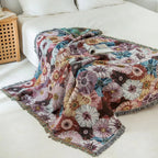 Rustikaura: Cotton blankets in classic floral design with woven texture & charming fringes – for sofa & bed