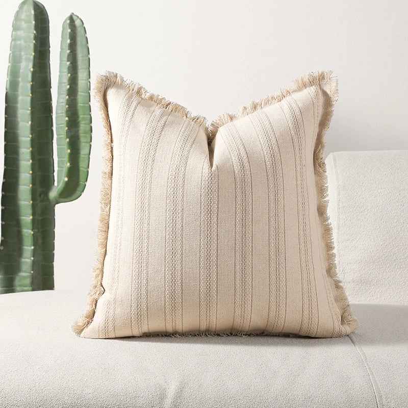 Bela Jacquard Kussenhoes | Luxe Textuur met Fijne Franje Details