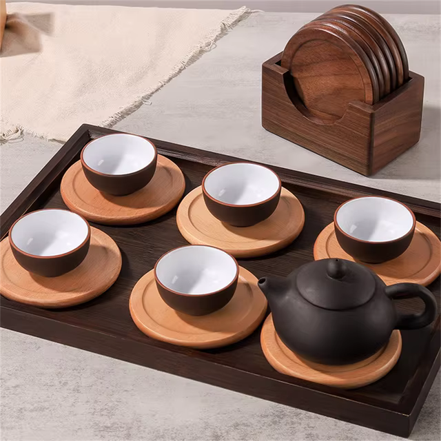Bamboo Coaster Set | Minimalistisch, Walnoot of Beuken Hout