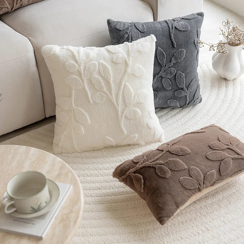 Sylvaran - 3D Jacquard Velvet Decorative Pillow with Leaf Pattern 45x45cm
