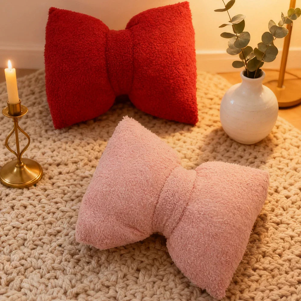 Marivelle - Plush Bow Decorative Pillow With Filling Plain