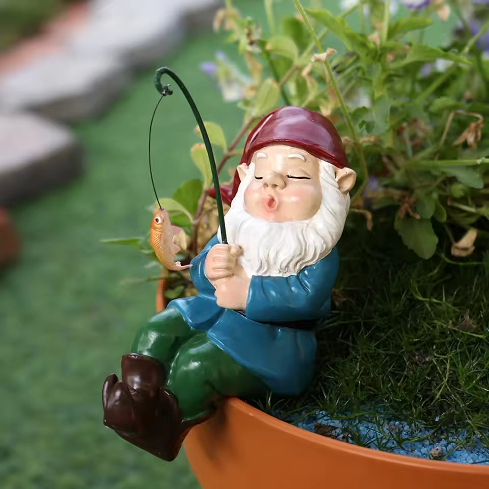 Ligeia - Gnome with Fishing Rod Resin Figurine for Garden Indoor and Outdoor Decoration