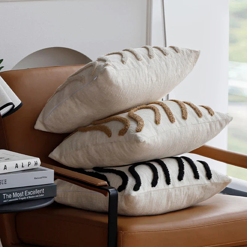 Sabella - Boho Chenille Decorative Cushion with Soft Geometric Lines for Sofa and Living Room