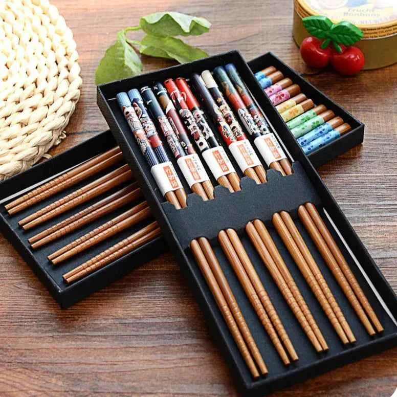 Bento Bamboe Eetstokjes Set | 5 Paar, Herbruikbaar met Geschenkdoos