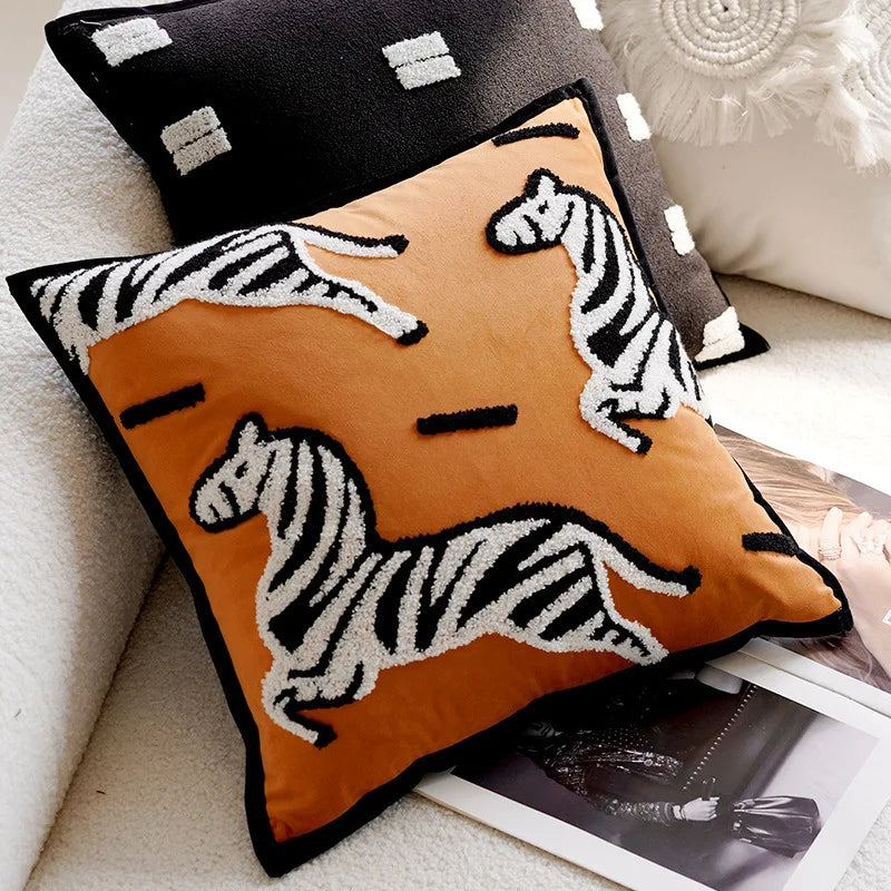 Cavalli Cushion Cover | Embroidered Animal Prints, 45x45 cm
