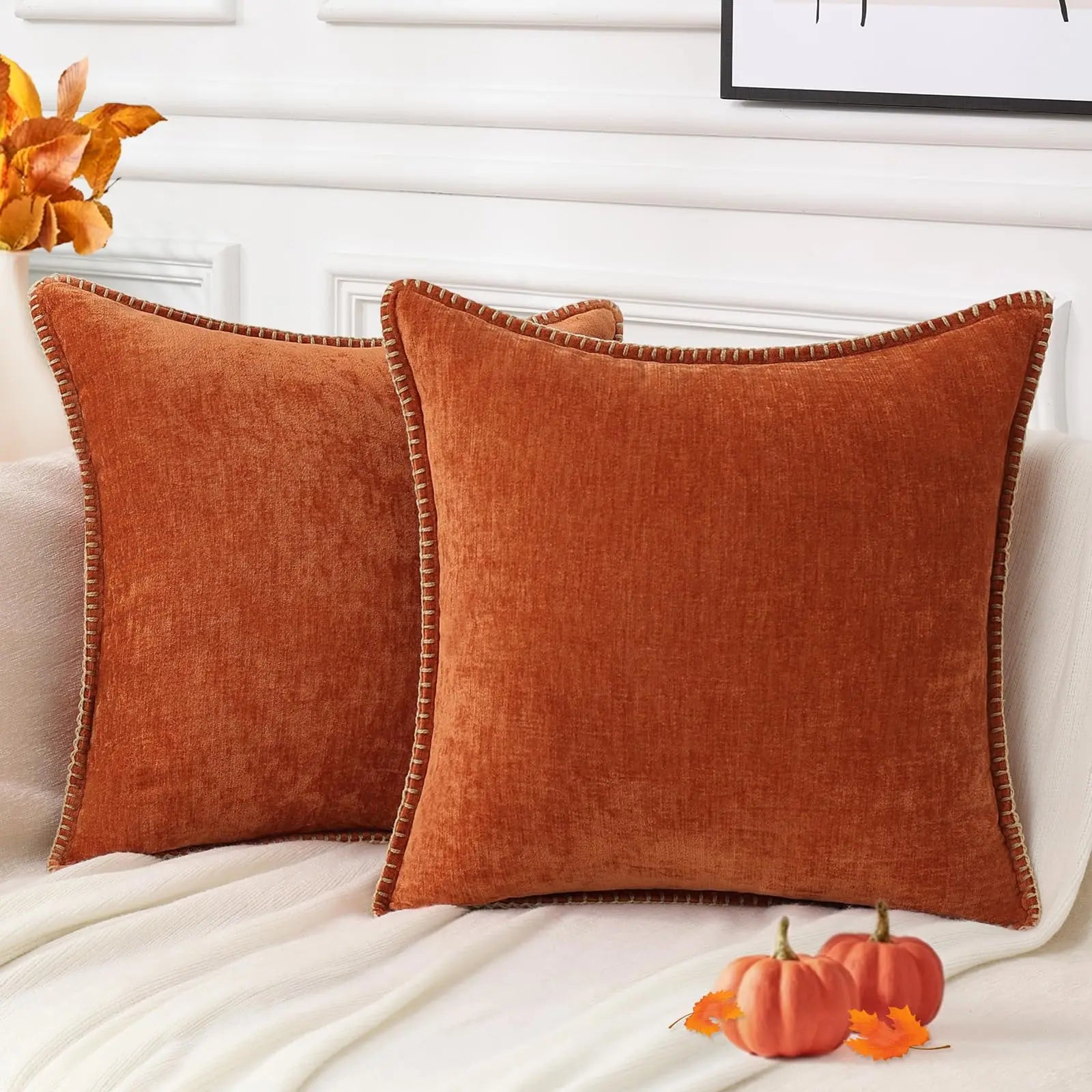Liorenn - Chenille Decorative Pillow Cover with Stitched Edge