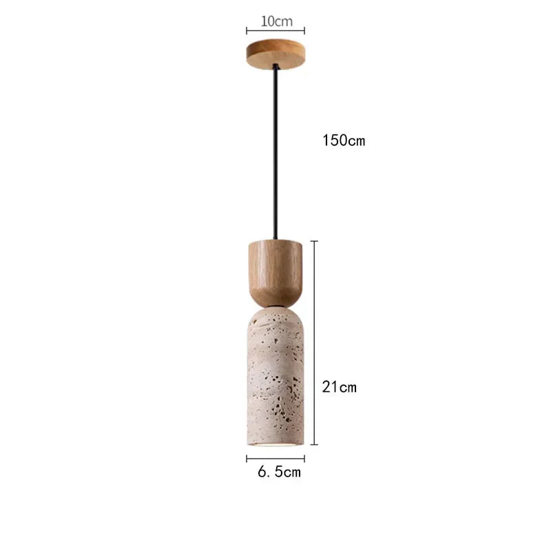 Bento Pendant Light | Natural Travertine & Walnut Wood, Adjustable Cord