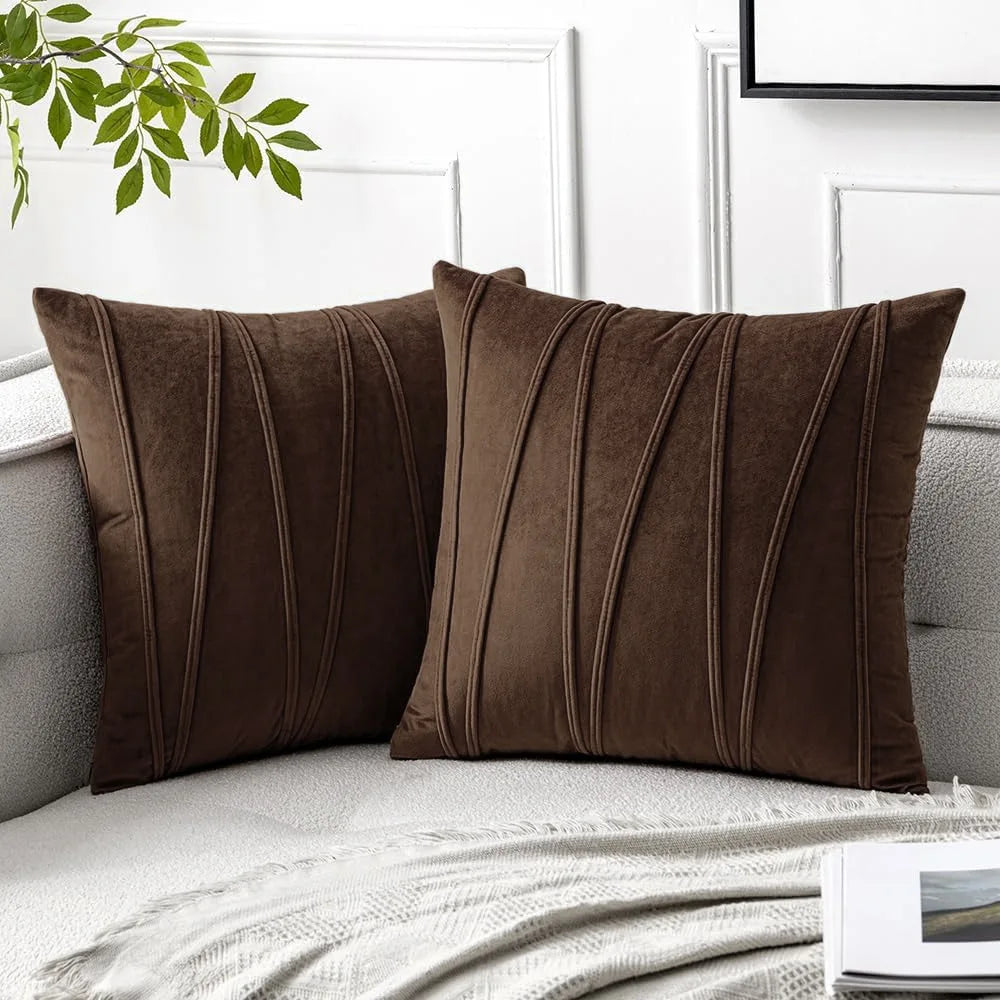 Velmire - Velvet Pillowcase with Wave Line Design 45x45cm