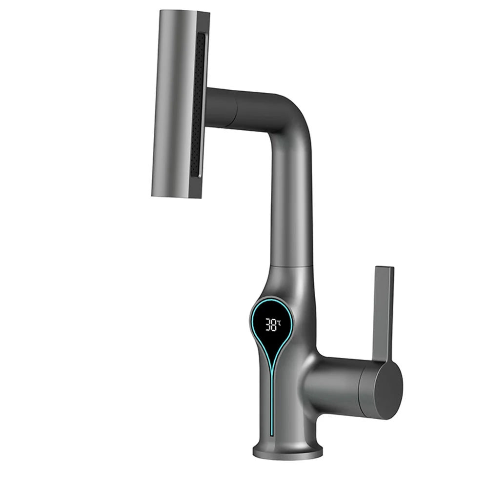 Celandra - Washbasin tap with Waterfall stream Temperature display and Adjustable sprayer