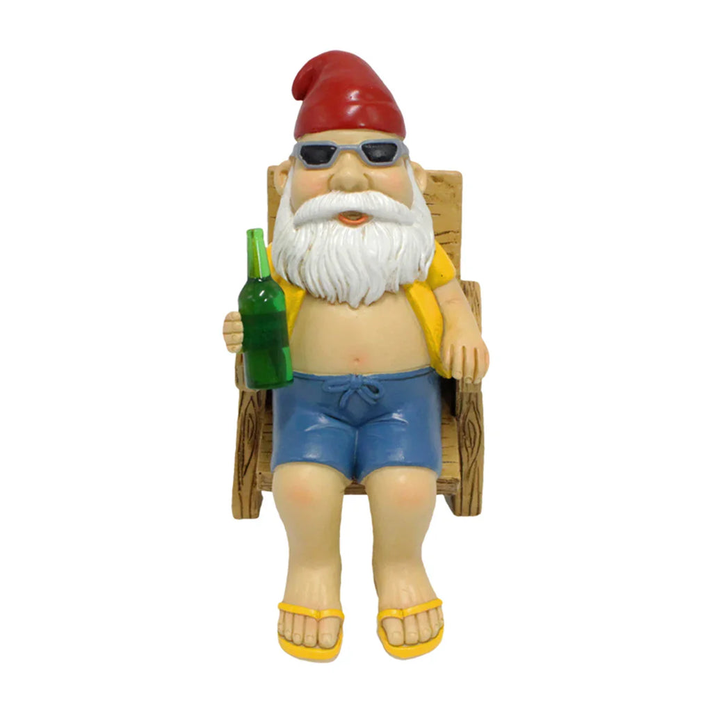 Drusiana - Sunbathing Gnome Figurine Made of Resin with Reclining Chair for Garden Decoration
