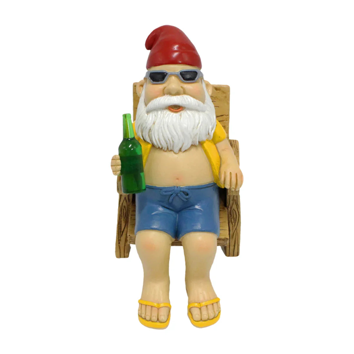 Drusiana - Sunbathing Gnome Figurine Made of Resin with Reclining Chair for Garden Decoration