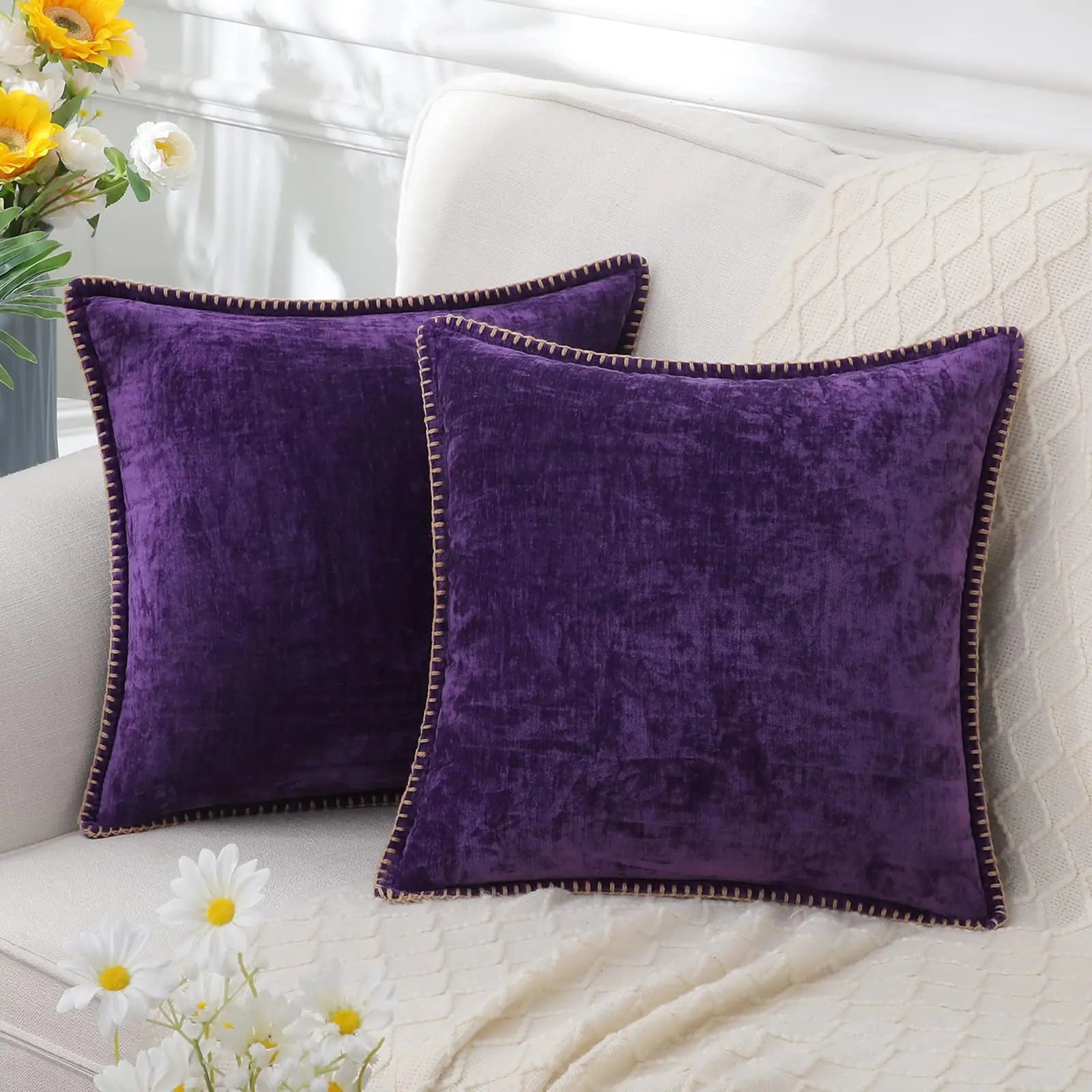 Liorenn - Chenille Decorative Pillow Cover with Stitched Edge