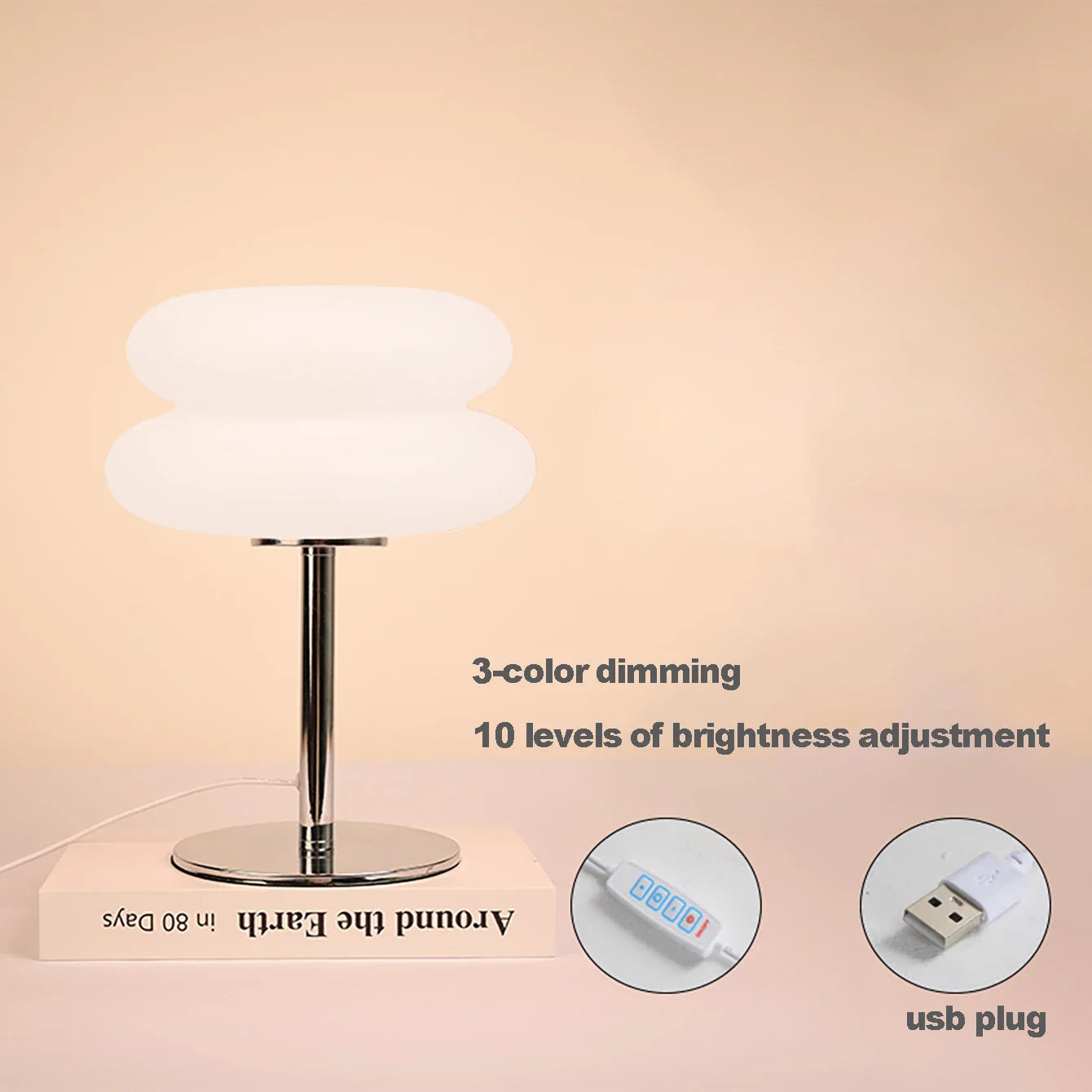 Lumorelle - Atmospheric Bed Lamp in Cream Color with USB and Adjustable Lighting