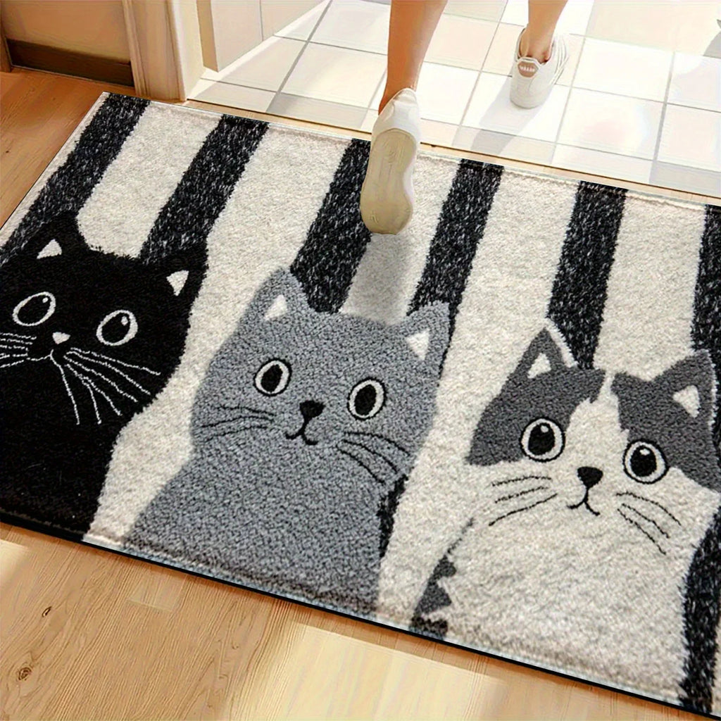Vikaro - Striped Cartoon Cat Rug Waterproof Soft Floor Mat