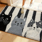 Vikaro - Striped Cartoon Cat Rug Waterproof Soft Floor Mat