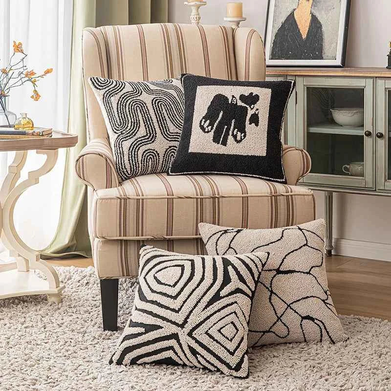 Luna Tufted Kussenhoes | Geometrisch Patroon, Zacht Katoen-Polyester