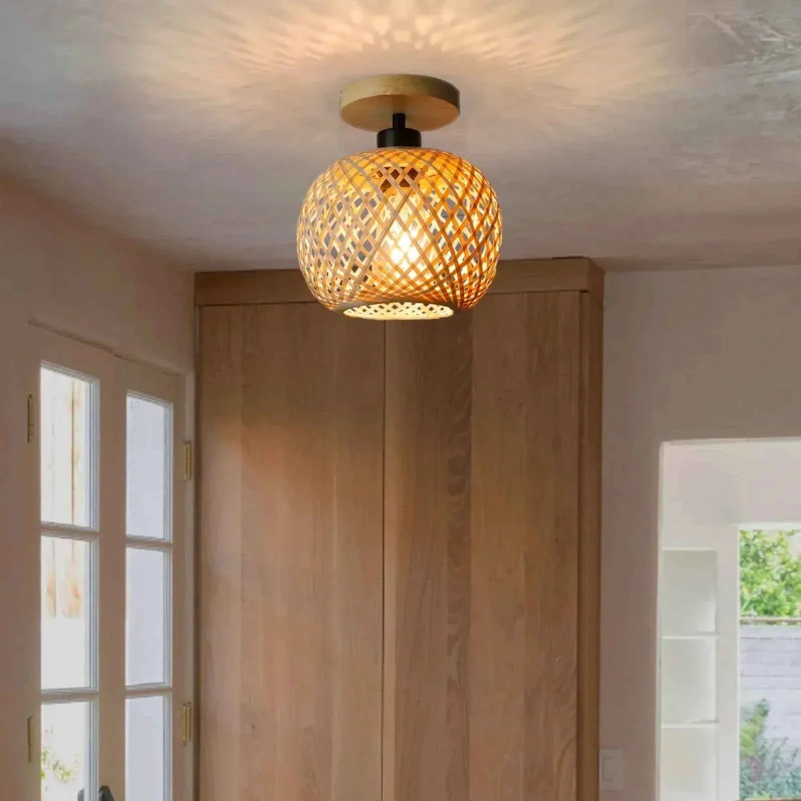 Bamboo Glow Ceiling Lamp | Handwoven Natural Design, Ambient Lighting