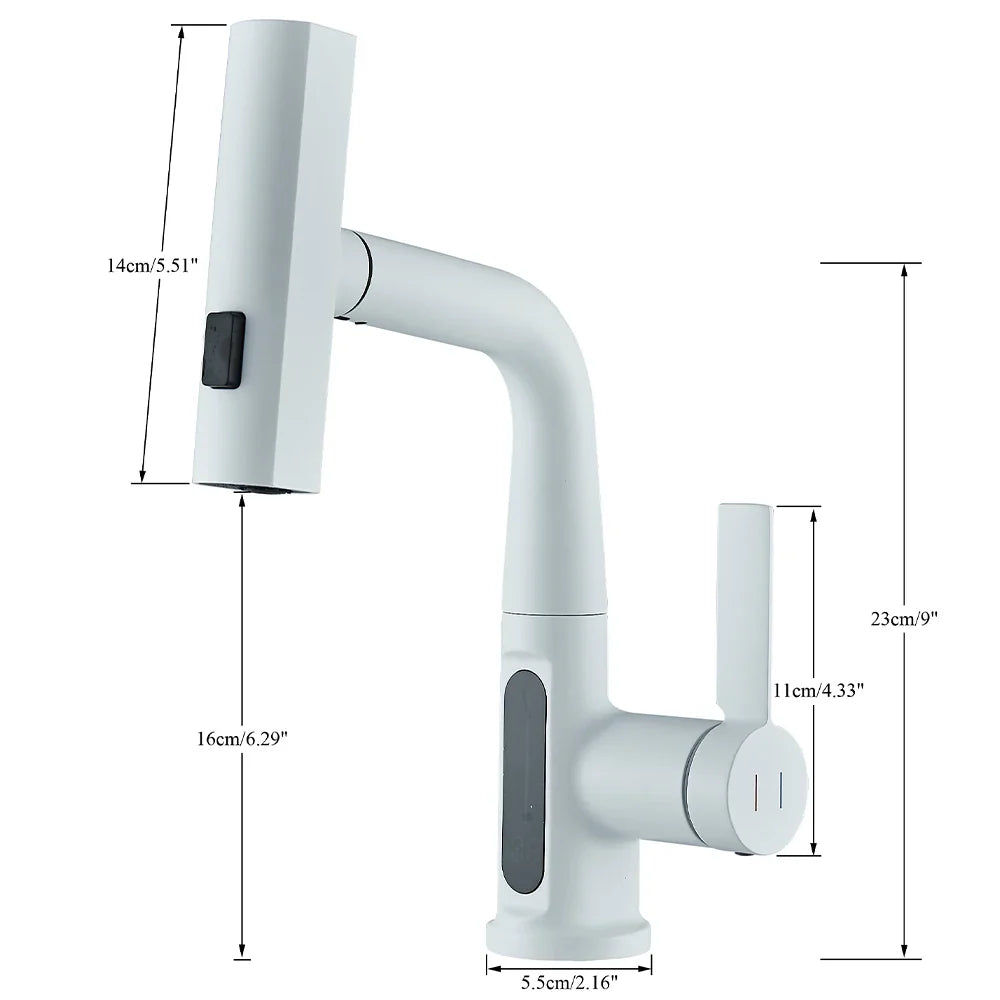 Nytheria - Waterfall Bathroom Faucet with Digital Temperature Display and Pull-Out Spout