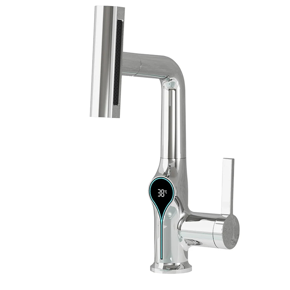 Celandra - Washbasin tap with Waterfall stream Temperature display and Adjustable sprayer