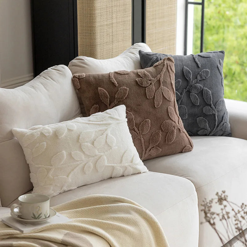 Sylvaran - 3D Jacquard Velvet Decorative Pillow with Leaf Pattern 45x45cm